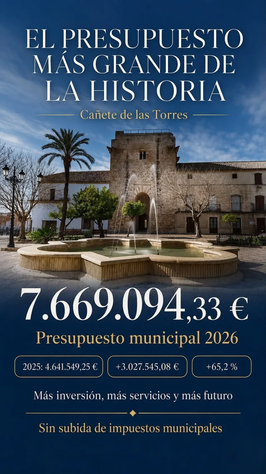 El mayor presupuesto municipal de la historia de Cañete de las Torres. Fotografía de portada.